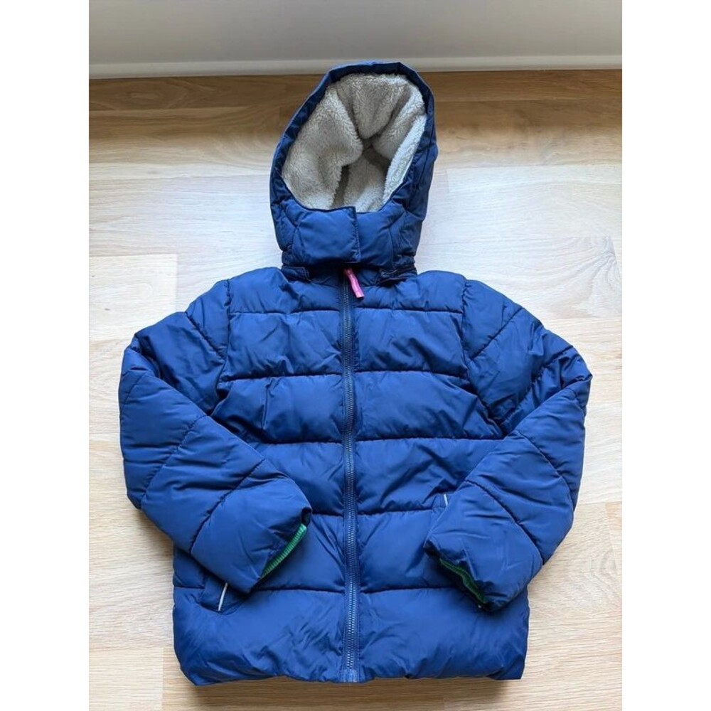 Mini Boden girls navy puffer girls jacket coat with removable hood size 8 - 9